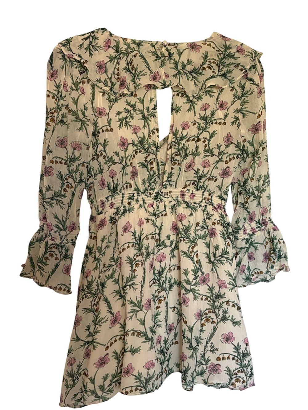 Free People Ruffle Me Up Babydoll Floral green & pink , size XS - Picture 5 of 8